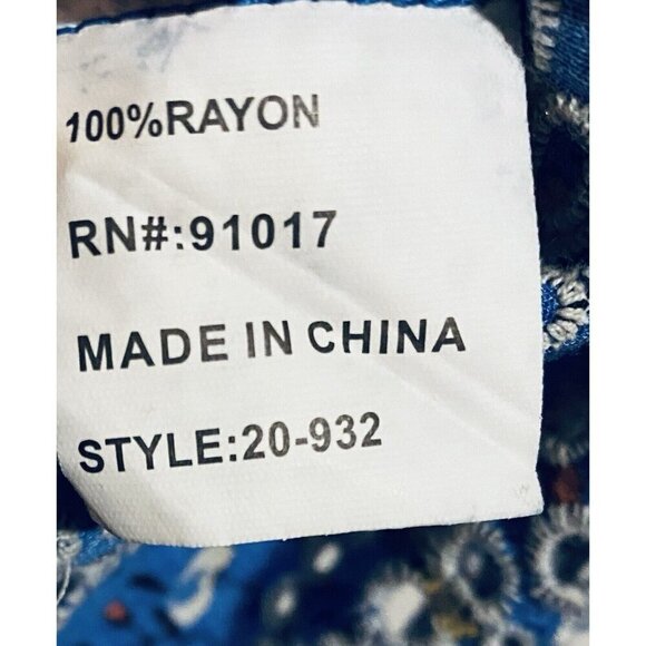 Solitaire Top Womens Large Blue Floral Ruffle Embroidered Scalloped Hem Romantic - Picture 7 of 9